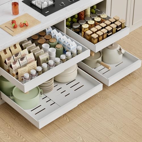 PAKETA 2 Pack Expandable Pull Out Cabinet Organizer,21" Deep - color: White, size: 21"D X 12-20"W (2 Pack)