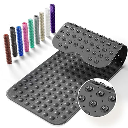 Non-Slip Bath Tub Mat, 39x16 Inch Extra Large Shower Mat with Drain Holes & Suction Cups, Machine Washable, Black - color: Black