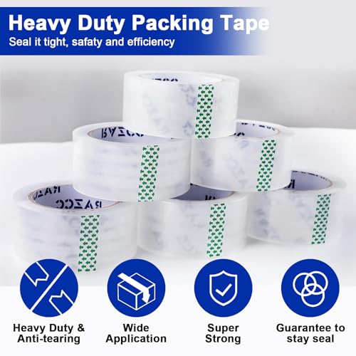 RAZCC Clear Packing Tape, 24 Rolls Heavy Duty Packaging Tape with Dispensers for Packing Shipping Moving and Sealing, Thicker Packing Tape-2" x 65 Yards Per Roll, 1560 Total Yards - size: 2"-24 Rolls