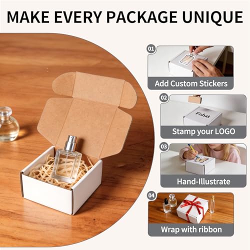 Fishat 4" x 4" x 2" White Corrugated Cardboard Shipping Boxes Set of 50 - size: 4" x 4" x 2"