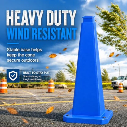BESEA 3 Pack 28 Inch Blue Traffic Cones with Weighted Base - color: Blue, size: 28INCH