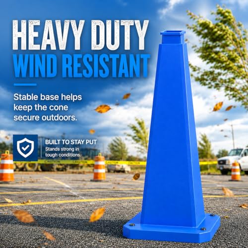 BESEA 3 Pack 36 Inch Blue Traffic Cones with Weighted Base - color: Blue, size: 36INCH