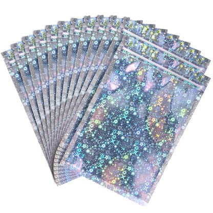 FUNFERY Star Pattern Clear Window Smell Proof 6.3x9.4 Holographic Bags - color: Holographic Star-50P, size: 6.3x9.4 inch