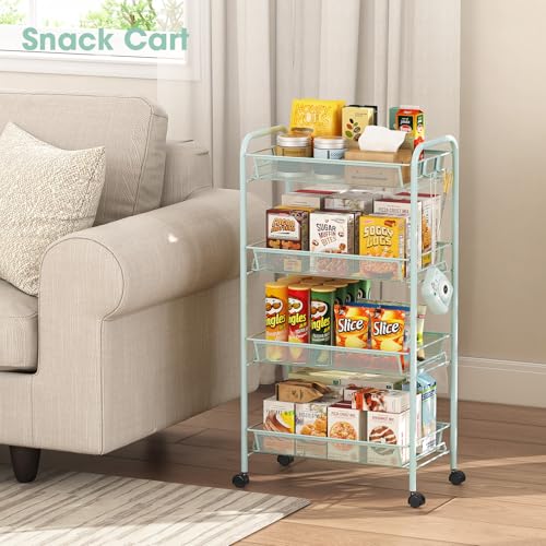 TOOLF 4 Tier Rolling Cart, Metal Utility Storage Cart with Wheels, Green - color: Green, size: 4-Tier