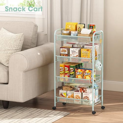 TOOLF 4 Tier Rolling Cart, Metal Utility Storage Cart with Wheels, Green - color: Green, size: 4-Tier