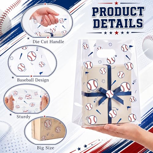 Pasimy 12 Pcs Baseball Gift Bags with Handles, Clear Baseball Plastic Bags - style: Clear Baseball