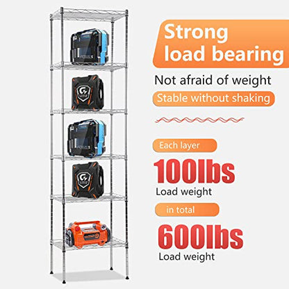 FDW | 6-Tier Wire Shelf | 17" x 12" x 64" | Chrome - color: Chrome, size: 17×12×64