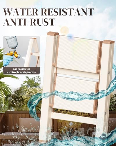 2 Step Ladder, Foldable Aluminum Step Stool with Anti-Slip Pedal - color: Cream Chocolate, size: 2 Step