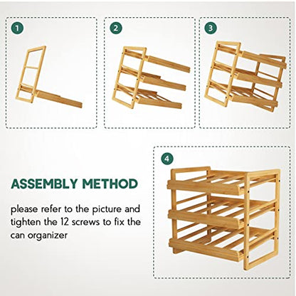Yumkfoi Bamboo Can Organizer for Pantry, 3 Tier Stackable Can Storage - style: For 36 cans with three tiers design
