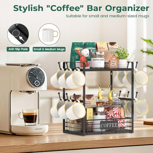 EsLuker.ly Coffee Mug Cup Holder Tree Bar Station Organizer, 2 Tier Black - color: Black + Black