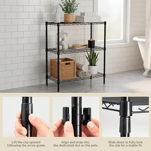 Simple Deluxe Heavy Duty 3-Tier Wire Storage Shelves, 200lbs per Shelf, Adjustable & Rustproof for Kitchen Bathroom Pantry Garage, 23.2" W×13.4" D×30" H