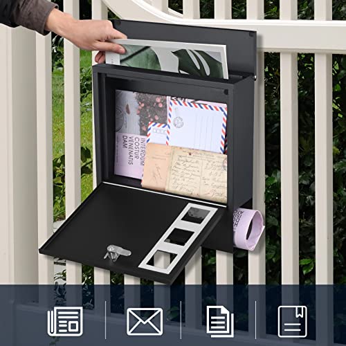 KYODOLED Locking Wall Mount Mailbox for Outside, Key Lock, Black - color: Black-03