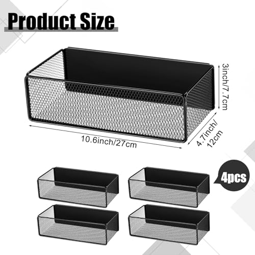 Tioncy 4 Pcs Magnetic Storage Bin Magnetic Locker Organizer for Pegboard Refrigerator Shelves Basket Container Wire Storage Holder for Kitchen Home Whiteboard(Black,10.6''l) - size: 10.6''L