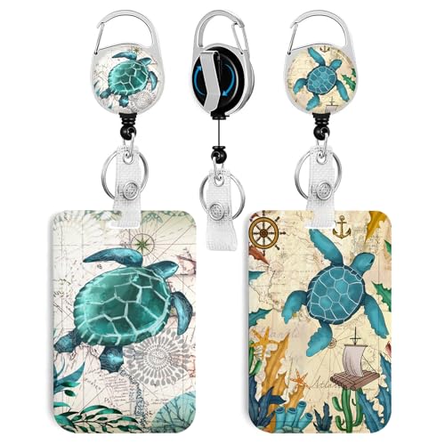 2 Pack Sea Turtle ID Badge Holder with Clip Badge Reels - color: 2 Pack-sea Turtle3