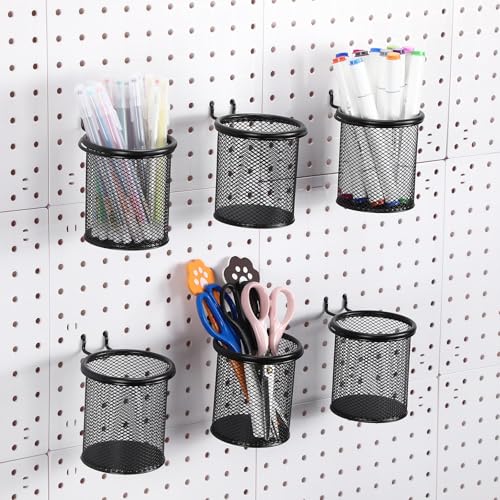 Spakon 6 Sets Pegboard Cups with Hook, Black, 2.95x2.95x3.74'', Straight - color: Black, size: 2.95x2.95x3.74'', style: Straight
