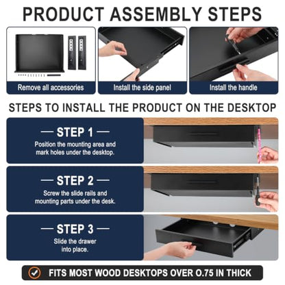 Menkxi 16 x 12 in Under Desk Drawer,Slide out Storage Organizer Heavy Duty - size: 16 x 12 in