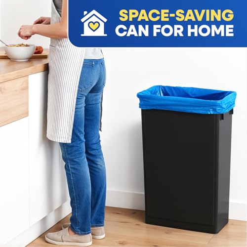 PLASTIC PRINCE 23 Gallon Slim Trash Can Kitchen, Commercial Tall Trash Bin Narrow, Rectangular Slim Jim Skinny Garbage Can for Home Garage Cabinet Restaurant, Black - style: Black Can