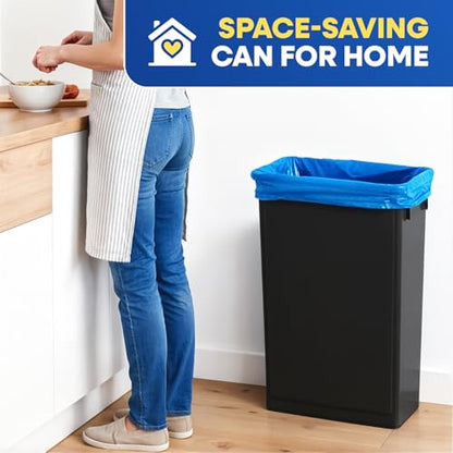 PLASTIC PRINCE 23 Gallon Slim Trash Can Kitchen, Commercial Tall Trash Bin Narrow, Rectangular Slim Jim Skinny Garbage Can for Home Garage Cabinet Restaurant, Black - style: Black Can