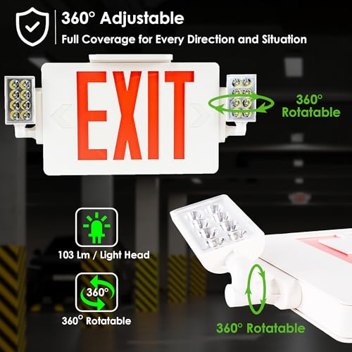 Gruenlich Exit Sign with Emergency Light, Battery Backup, 4 Pack - size: 4-Pack