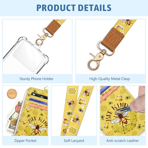 Piefly Bee Kind Lanyard Wallet with ID Badge Holder, Small RFID Keychain - color: Bee