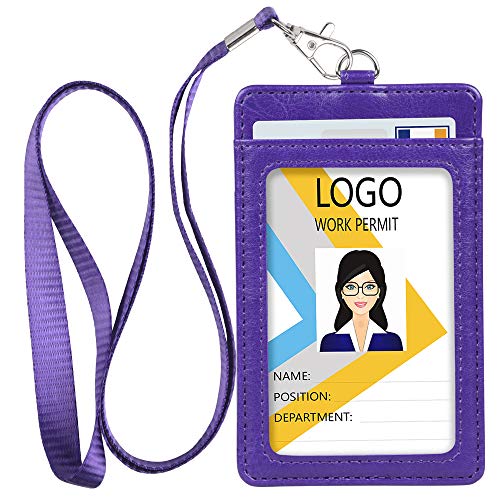 Teskyer Leather ID Badge Holder with Lanyard, Vertical Purple - color: Purple, size: Vertical