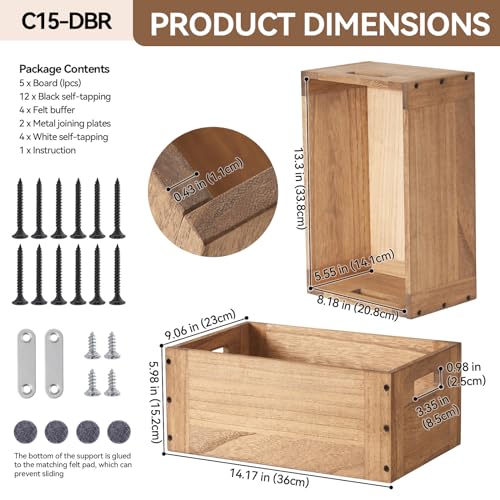 KIRIGEN Stackable Wood Storage Cube with Handles, Open Cubby Bin, Brown - color: Dark Brown, size: M/14.2*9.1*6(C15)