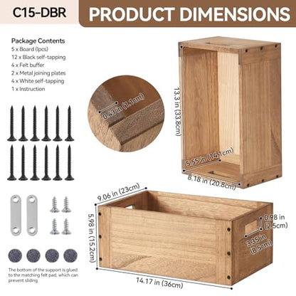 KIRIGEN Stackable Wood Storage Cube with Handles, Open Cubby Bin, Brown - color: Dark Brown, size: M/14.2*9.1*6(C15)