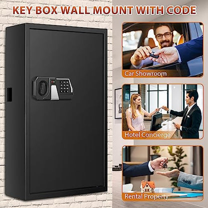 144 Keys Heavy Duty Fireproof Key Lock Box Wall Mount with Code&Hook Plates - size: 144 Keys