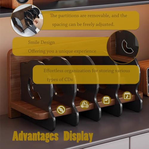 Wooden Cd Storage Box CD Holder Rack, DVD Display Stand Cd Storage Organizer Movie Cases Music Cassette Tapes Shelf Stand Record Crates Video Games Countertop Storage Brown