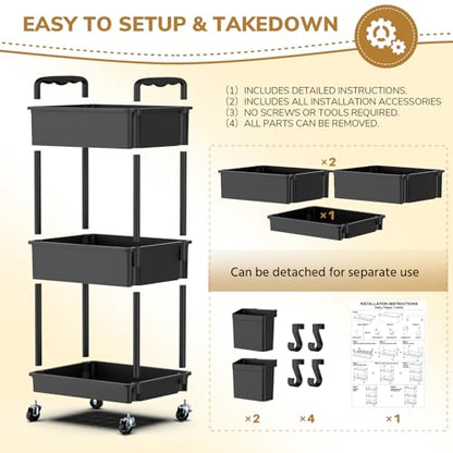 Goovilla Diaper Cart with Lockable Wheels and Easy Assembly, 3 Tier Black - color: Black