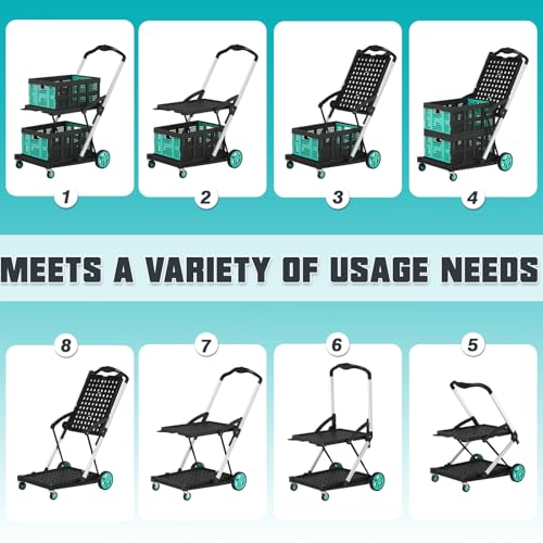 Collapsible Shopping Cart, Foldable Shopping Cart with 2 Storage Crates, 350 LBS Capacity 2-Tier Multi Use Heavy Duty Adjustable Grocery Carts for Supermarket, Office and Outdoor