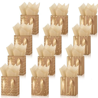 Tenare 12 Pcs Small Gift Bags Bulk,4 x 2.75 x 4.5 Inch,Brown Gold - color: Brown Gold, size: 4 x 2.75 x 4.5 Inch