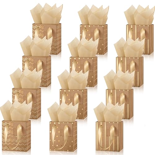 Tenare 12 Pcs Small Gift Bags Bulk,7 x 4 x 9 Inch,Brown Gold - color: Brown Gold, size: 7 x 4 x 9 Inch