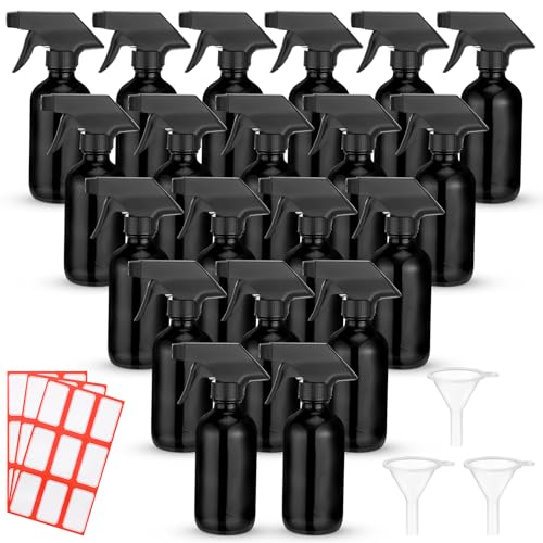 Norme 24 Pcs 8 oz Glass Spray Bottles with Funnels Labels, Black - color: Black