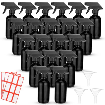 Norme 24 Pcs 8 oz Glass Spray Bottles with Funnels Labels, Black - color: Black