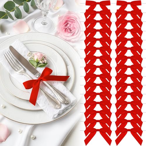 2.5" Red Satin Ribbon Bows (50 Packs) - color: Red, size: 2.5 Inch - 50pcs