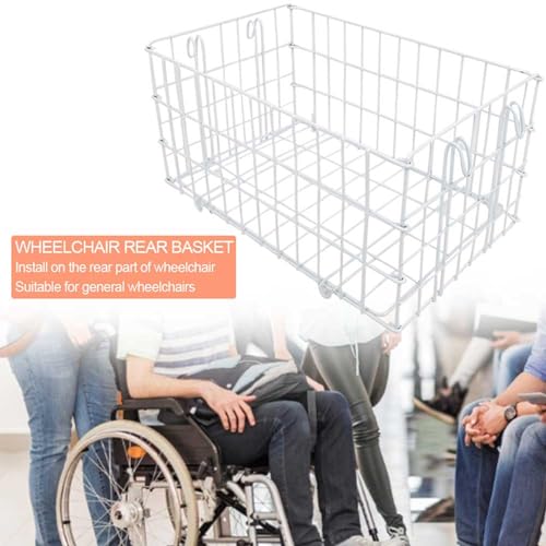 Large Capacity Folding Metal Wheelchair Basket Rear Basket Wheelchair Scooter Basket for Shopping Travel 40x26x20cm
