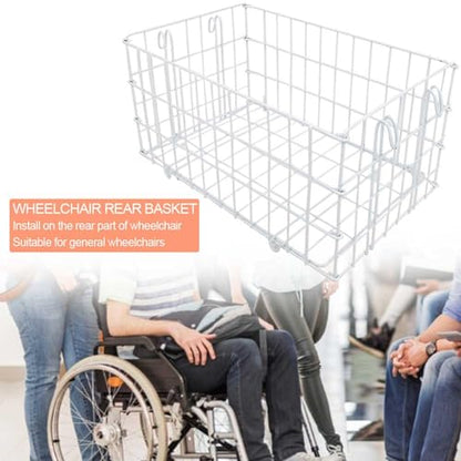 Large Capacity Folding Metal Wheelchair Basket Rear Basket Wheelchair Scooter Basket for Shopping Travel 40x26x20cm