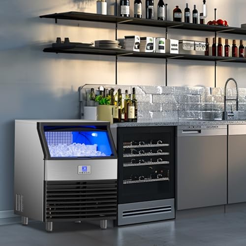 Mojgar Commercial Ice Maker Machine, 450 lbs/24H with 120 lbs Storage Bin - color: Black Blue