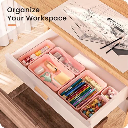 A-LuGei 【Military Grade】 Drawer Organizer for Vanity Bathroom Makeup Desk - color: Pink