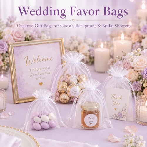 Sukh 100pcs Organza Bags 4''x6'' - White Small Mesh Drawstring Gift Bags - color: White, size: 100 Count (4 x 6 Inches)