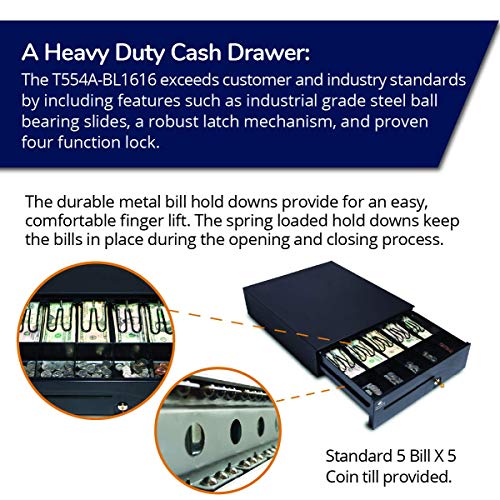 APG Heavy-Duty 16" Point of Sale Cash Drawer | Series 100 T554A-BL1616 |USBPro II USB Interface 24V | 5 Bill/ 5 Coin Compartments | 16" x 4.9" x 16.8" | Black - color: Usb - Black, size: 16" - 5x5