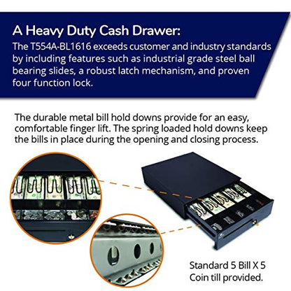 APG Heavy-Duty 16" Point of Sale Cash Drawer | Series 100 T554A-BL1616 |USBPro II USB Interface 24V | 5 Bill/ 5 Coin Compartments | 16" x 4.9" x 16.8" | Black - color: Usb - Black, size: 16" - 5x5