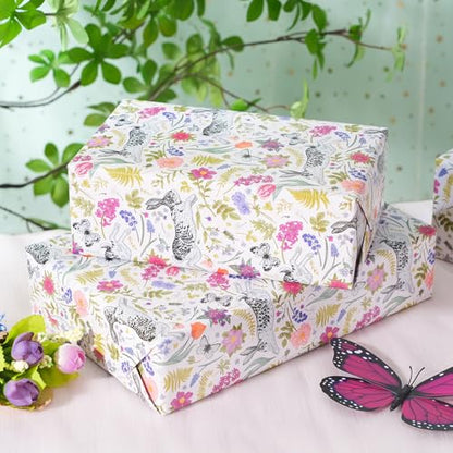 Ulmasinn Easter Wrapping Paper Roll - 17 Inches x 33 Feet - Adorable Bunny Rabbits and Flower Design with Cut Lines Great for Traditional Easter, Holiday and Party - color: Floral-Easter