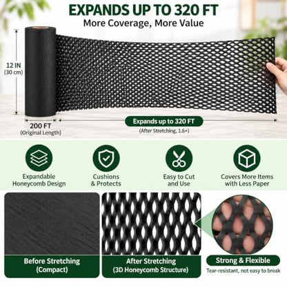 Black Honeycomb Packing Paper, 12" x 200 ft, Shipping & Gift Wrap - color: Black, size: 12 Inch x 200 Feet