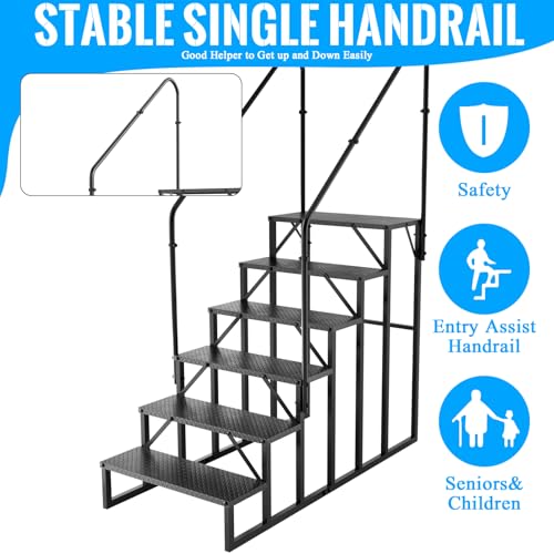 6 Step RV Stairs with 2 Handrails, 660LBS Heavy Duty Anti‑Slip Metal Steps, Detachable Outdoor Stairs for Hot Tub, 5th Wheel, Pool, Mobile Home, Porch, Pet Steps - size: 6 Step-2