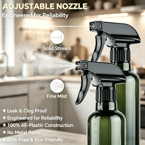 Plastic Spray Bottles (2 Pack 10 oz), Leakproof Adjustable Fine Mist & Jet Stream Nozzle, Premium BPA-Free Plastic Multi-Purpose for Hair, Plants, Cleaning (2 PACK AMBER) - color: 2 PACK AMBER