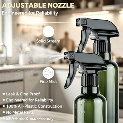 Plastic Spray Bottles (2 Pack 10 oz), Leakproof Adjustable Fine Mist & Jet Stream Nozzle, Premium BPA-Free Plastic Multi-Purpose for Hair, Plants, Cleaning (2 PACK AMBER) - color: 2 PACK AMBER