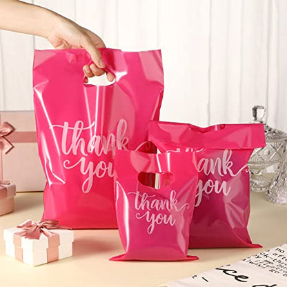 Eersida 200 Pcs Thank You Bags Plastic Bags with Handles Shopping Bag Pack - color: Pink