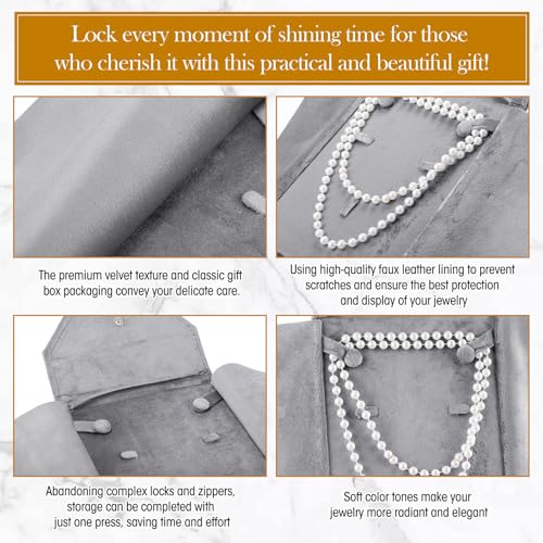 Kenning 6 Pcs Velvet Necklace Display Folder Travel Jewelry Case, Gray - color: Gray